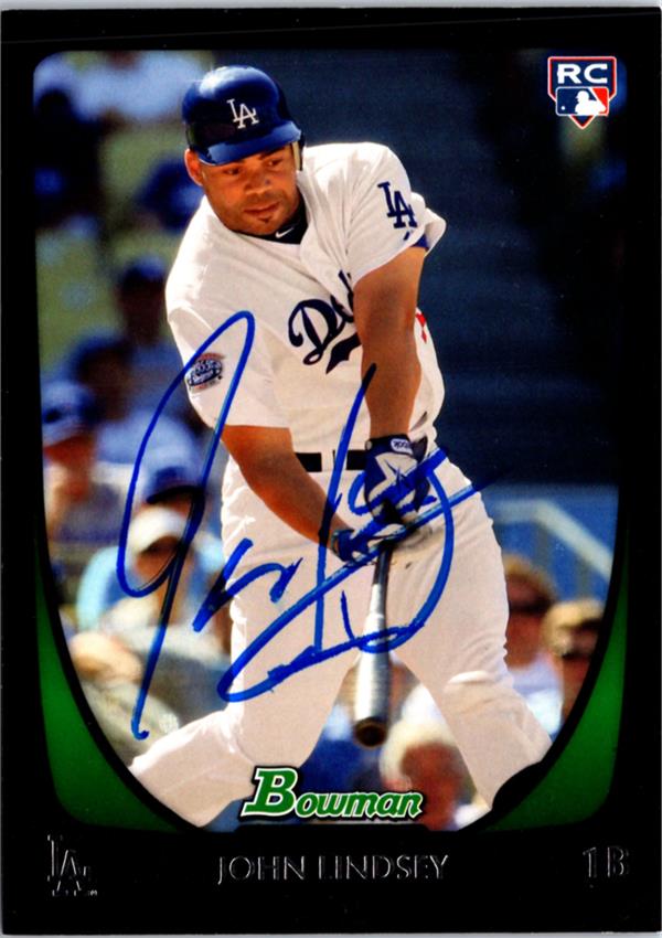 795131 John Lindsey Autographed Baseball Card - Los Angeles Dodgers 2011 Bowman Rookie No.207