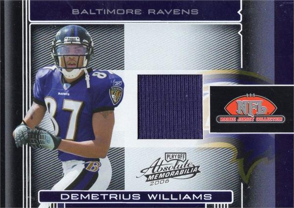 795280 Demetrius Williams Player Worn Jersey Patch Football Card - Baltimore Ravens 2006 Playoff Absolute No.RJA08TE