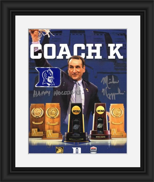 Picture of Autograph Warehouse 795308 Mike Krzyzewski Autographed 8 x 10 in. Photo - Duke Blue Devils No.52 Matted & Framed Sticker Edition Happy Holidays
