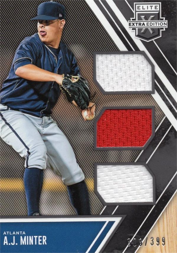 736758 AJ Minter Player Worn Jersey Patch Baseball Card - Atlanta Braves 2017 Panini Elite Extra Rookie No.TMAM