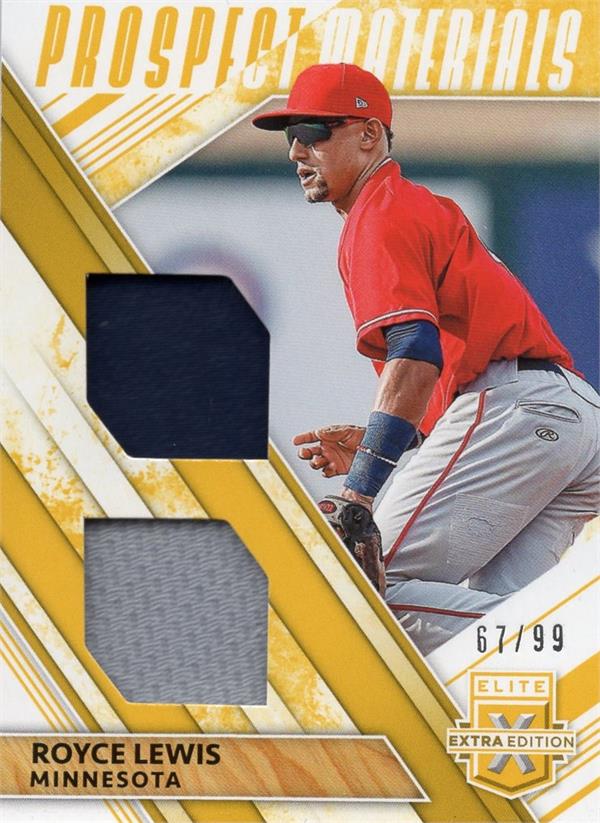 736791 Royce Lewis Player Worn Jersey Patch Baseball Card - Minnesota Twins 2019 Panini Elite Extra Prospect Materials No.DPMRL LE 67 & 99
