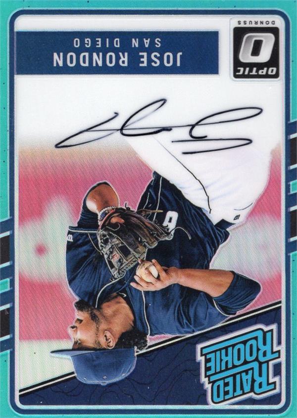 736825 Jose Rondon Autographed Baseball Card - San Diego Padres 2017 Donruss Optic Rated Rookie Refractor No.175 LE 78 & 125