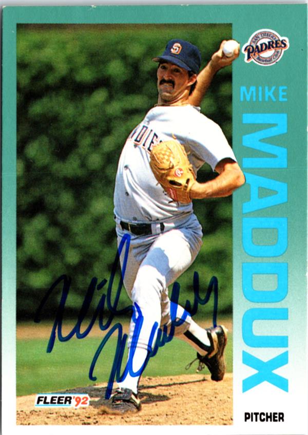 781243 Mike Maddux Autographed Baseball Card - San Diego Padres 1992 Fleer No.613
