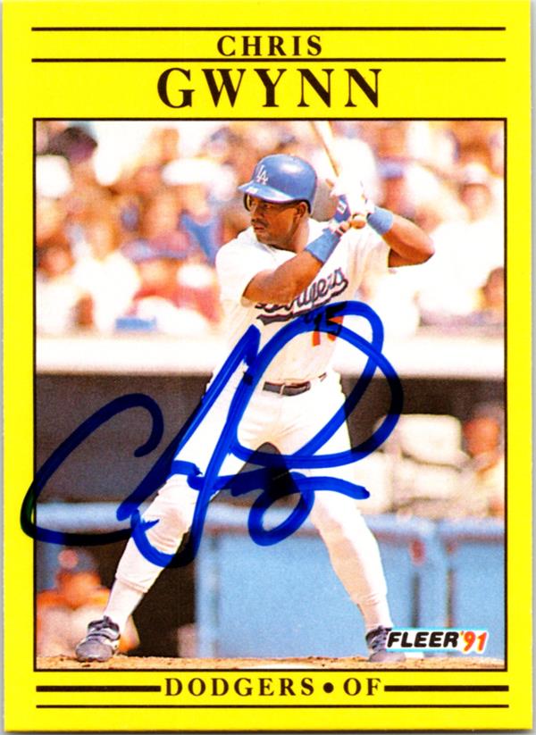 781262 Chris Gwynn Autographed Baseball Card - Los Angeles Dodgers 1991 Fleer No.202