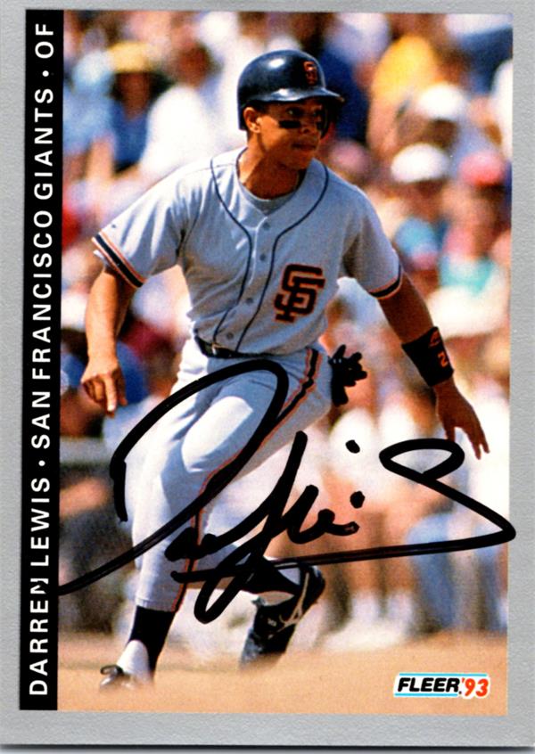 781347 Darren Lewis Autographed Baseball Card - San Francisco Giants 1993 Fleer No.157