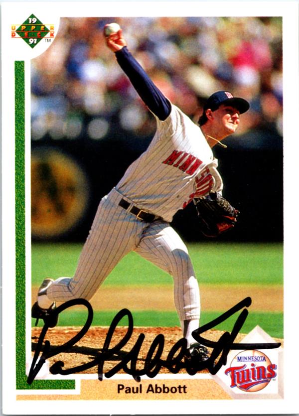 781391 Paul Abbott Autographed Baseball Card - Minnesota Twins 1991 Upper Deck No.487