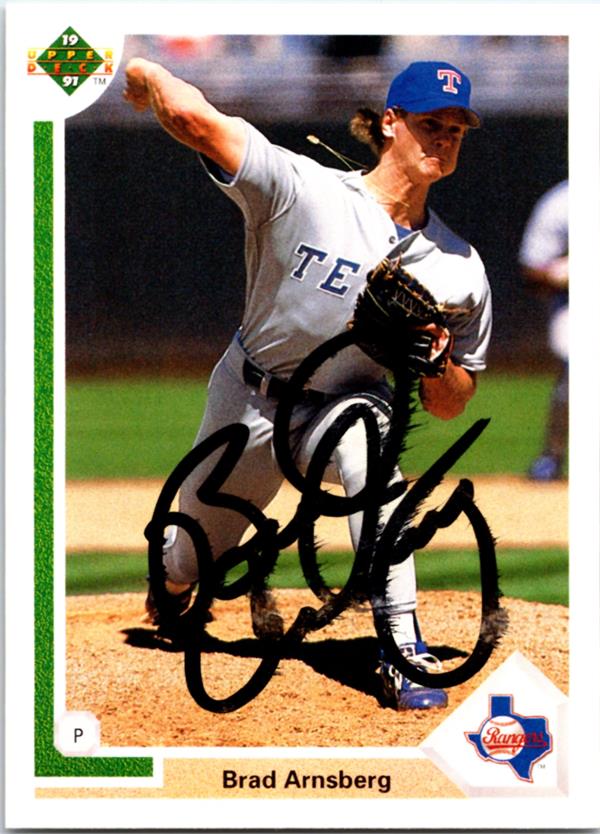 781400 Brad Arnsberg Autographed Baseball Card - Texas Rangers 1991 Upper Deck No.608