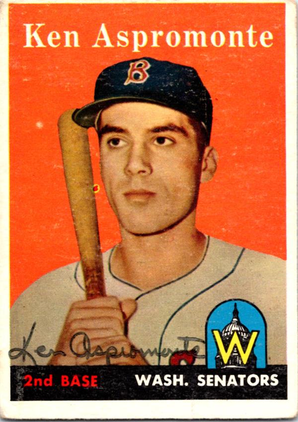 780765 Ken Aspromonte Autographed Baseball Card - Washington Senators 1958 Topps No.405