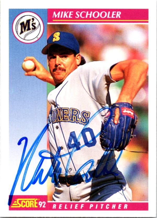780927 Mike Schooler Autographed Baseball Card - Seattle Mariners 1992 Score No.654