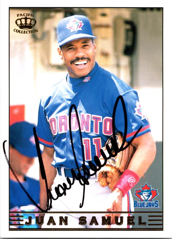780947 Juan Samuel Autographed Baseball Card - Toronto Blue Jays 1999 Pacific No.300