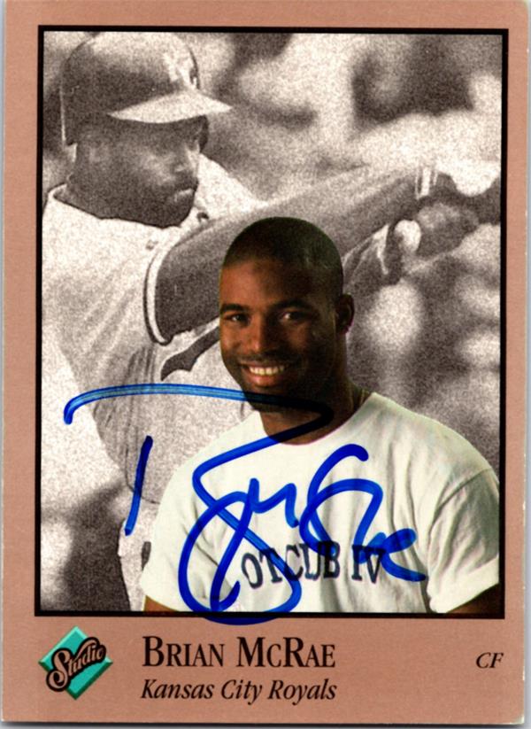 781020 Brian Mcrae Autographed Baseball Card - Kansas City Royals 1992 Leaf Studio No.187