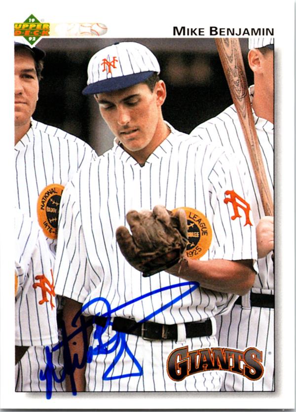 781241 Mike Benjamin Autographed Baseball Card - San Francisco Giants 1992 Upper Deck No.268