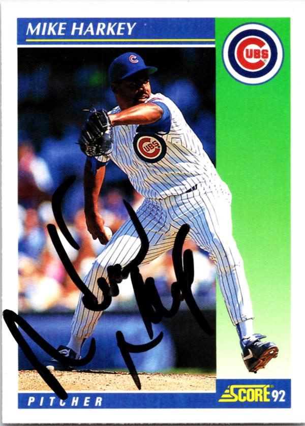781248 Mike Harkey Autographed Baseball Card - Chicago Cubs 1992 Score No.67
