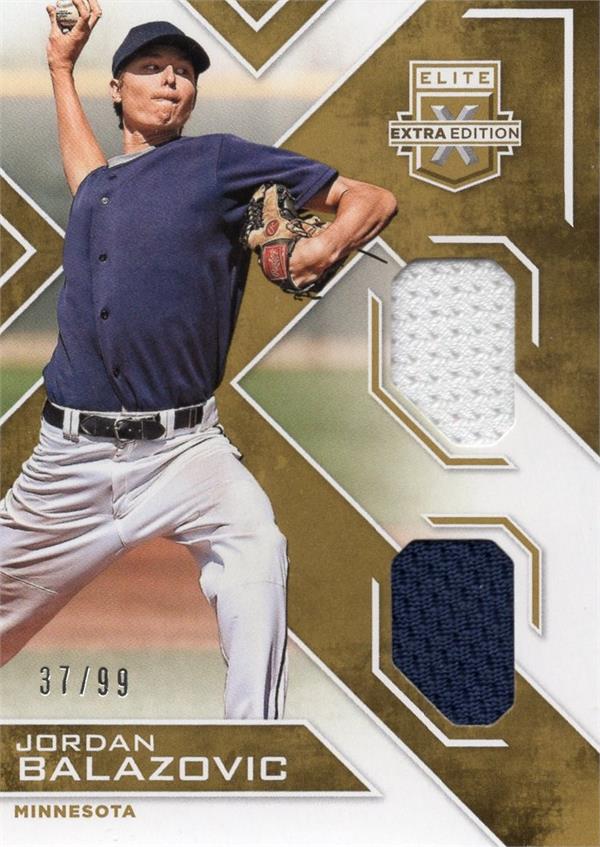 736760 Jordan Balazovic Player Worn Jersey Patch Baseball Card - Minnesota Twins 2016 Panini Elite Extra Rookie No.DMJB LE 37 & 99