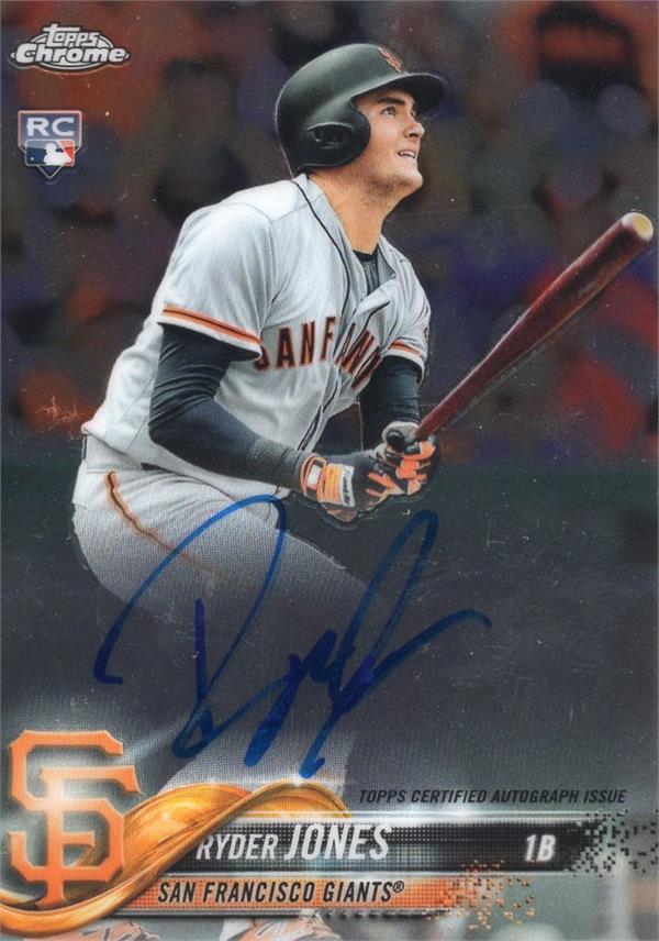 736824 Ryder Jones Autographed Baseball Card - San Francisco Giants 2018 Topps Chrome Rookie No.RARJ