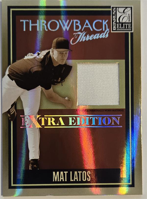 794397 Mat Latos Player Worn Jersey Patch Baseball Card - Padres, Broward College 2007 Donruss Elite Throwback Threads Refractor No.TTML