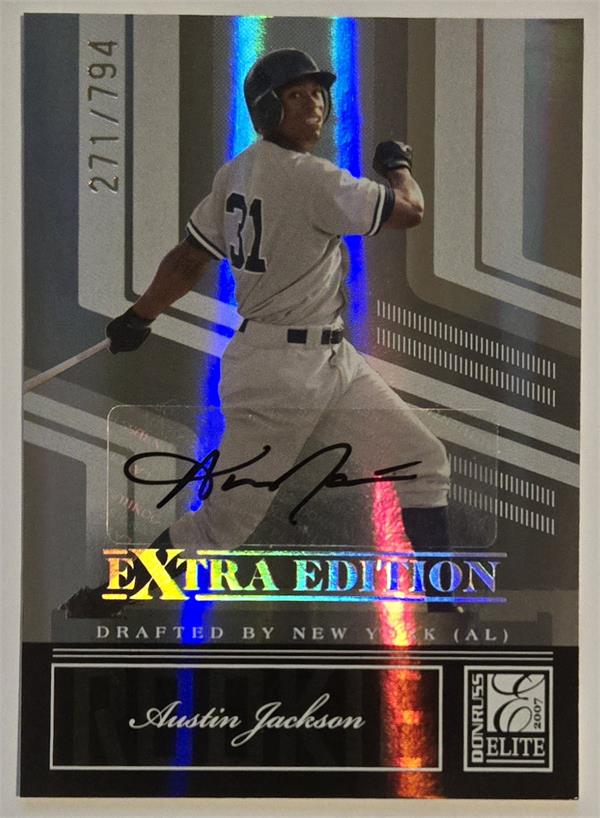 794404 Austin Jackson Autographed Baseball Card -   York Yankees, Scranton 2007 Donruss Elite Extra Edition Refractor No.141