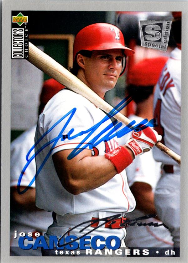 795008 Jose Canseco Autographed Baseball Card - Texas Rangers 1994 Upper Deck No.185