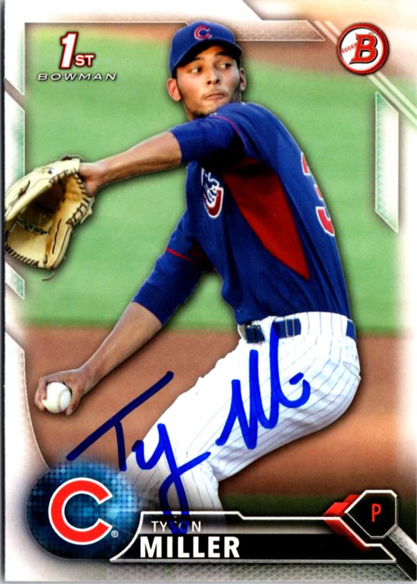795074 Tyson Miller Autographed Baseball Card - Chicago Cubs 2016 Bowman 1st Rookie No.BD58