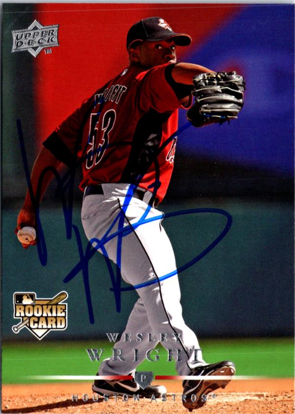 795128 Wesley Wright Autographed Baseball Card - Houston Astros 2008 Upper Deck Rookie No.728