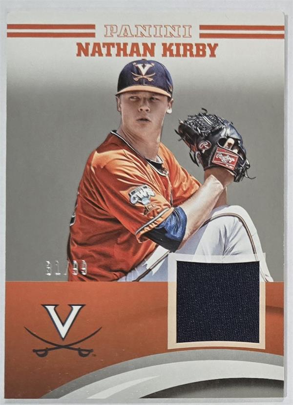 795254 Nathan Kirby Player Worn Jersey Patch Baseball Card - Virginia Cavaliers 2016 Panini Team Collection No.NK-VA LE 31 & 99