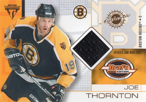 737778 Joe Thornton Player Worn Jersey Patch Hockey Card - Boston Bruins 2002 Pacific Draft Edition No.11