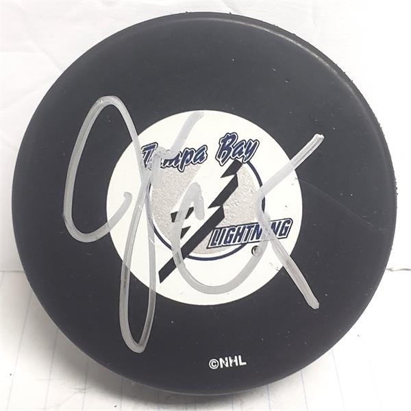 Picture of Autograph Warehouse 748113 Jon Cooper Autographed Puck with Display Cube - Tampa Bay Lightning Hockey Stanley Cup Champion Coach