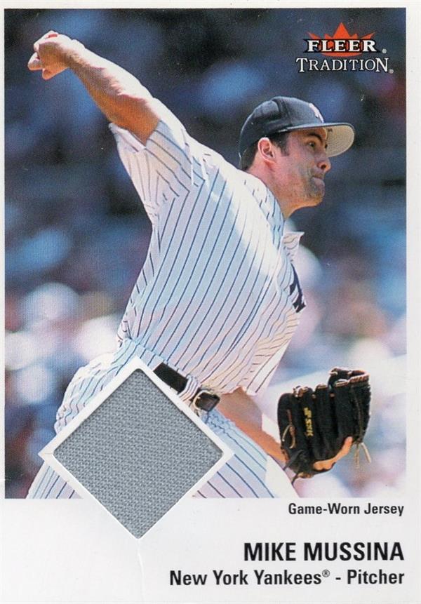 780413 Mike Mussina Player Worn Jersey Patch Baseball Card -   York Yankees 2003 Fleer Tradition LE 15 & 100