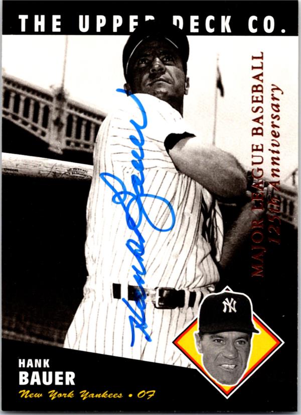 768910 Hank Bauer Autographed Baseball Card -   York Yankees 1994 Upper Deck Heroes Bat No.93 Gold