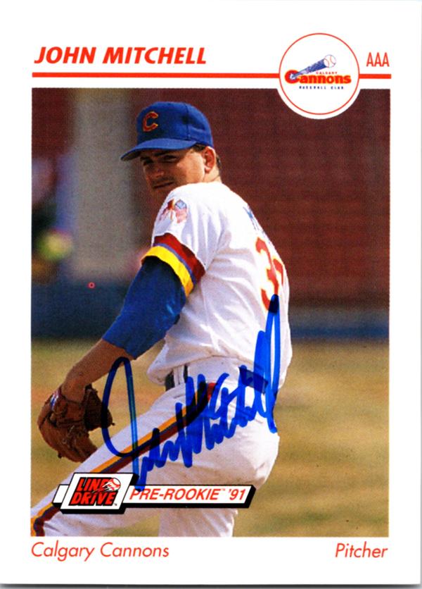 794052 John Mitchell Autographed Baseball Card - Calgary Cannons 1991 Impel Pre Rookie No.67