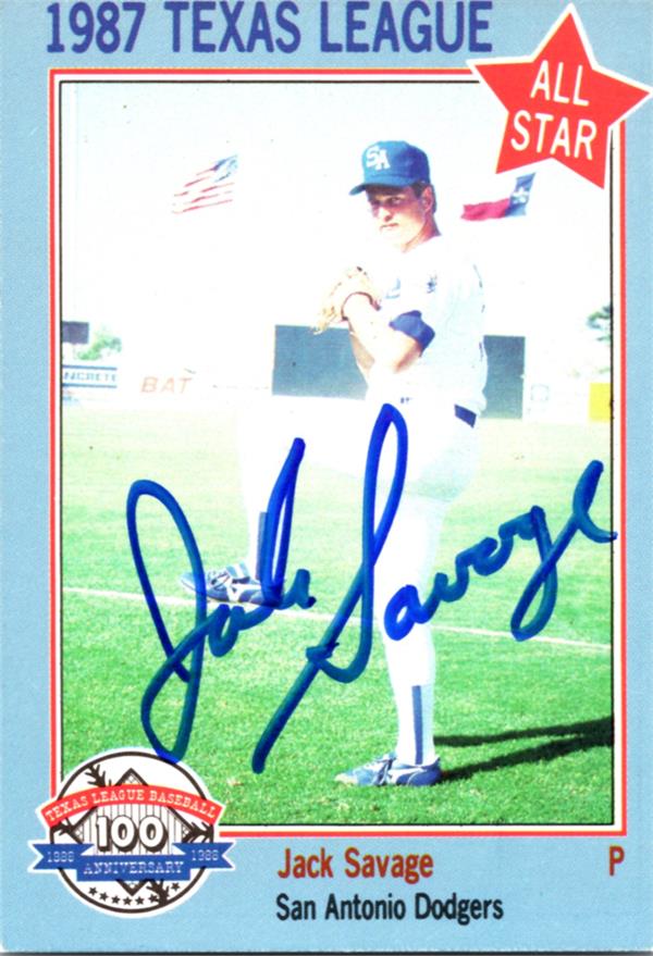 794109 Jack Savage Autographed Baseball Card - San Antonio Dodgers 1987 Texas League All Star No.34