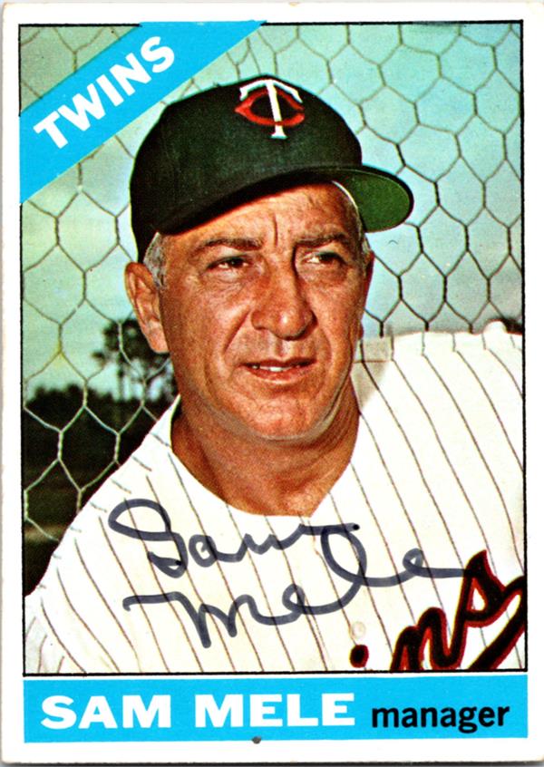 769065 Sam Mele Autographed Baseball Card - Minnesota Twins 1966 Topps No.3