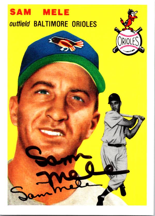 769095 Sam Mele Autographed Baseball Card - Baltimore Orioles 1994 1954 Topps Archives No.240