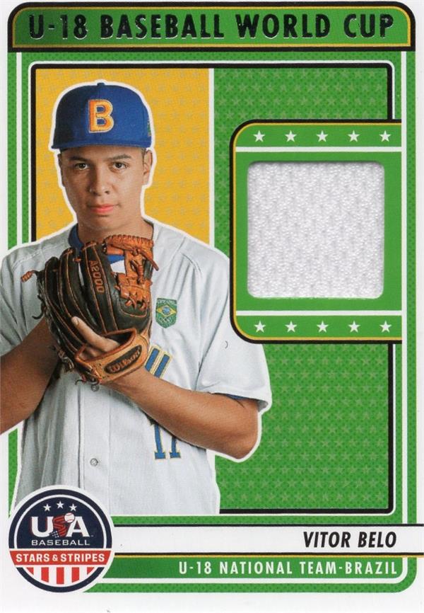 794249 Victor Belo Player Worn Jersey Patch Baseball Card - Brazil National Team 2023 Panini Stars & Stripes No.U18VDSB