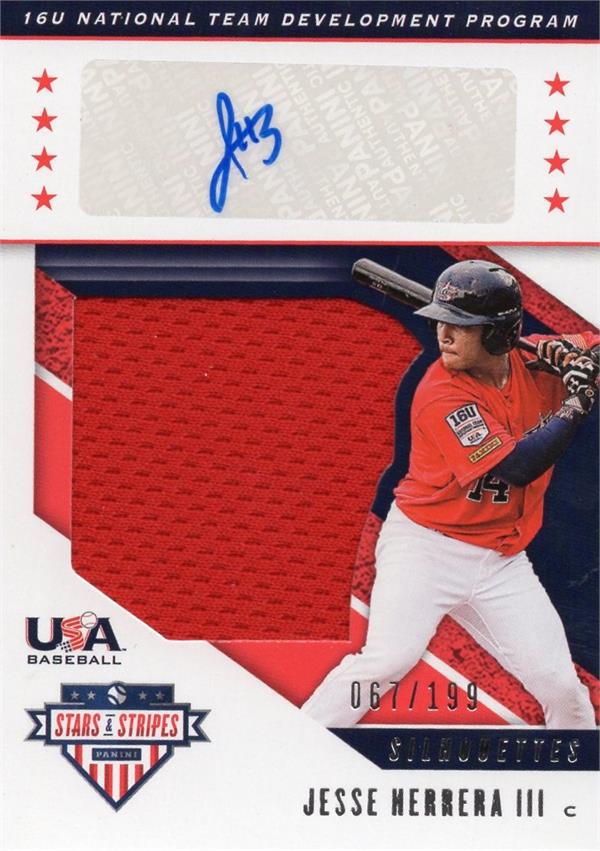 794251 Jesse Nerrera Iii Autographed Worn Jersey Patch Baseball Card - Team USA 2019 Panini Stars & Stripes Rookie No.USAEW LE 67 & 199
