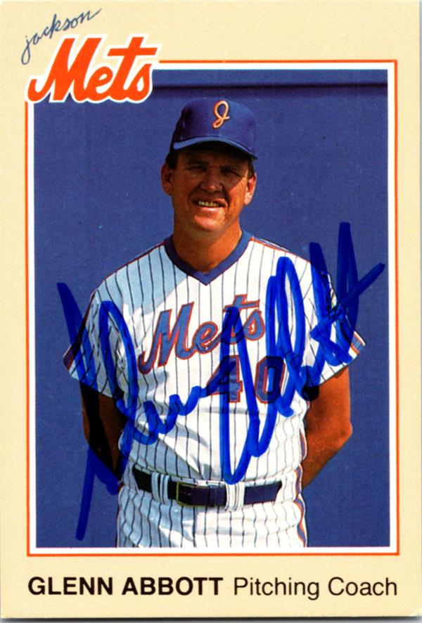 782791 Glenn Abbott Autographed Baseball Card - Jackson Mets 1986 Coca Cola No.20