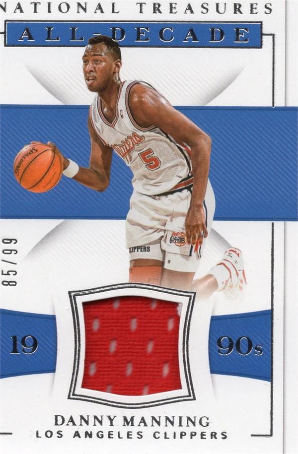 737476 Danny Manning Player Worn Jersey Patch Basketball Card - Los Angeles Clippers 2019 Panini National Treasures All Decade No.ADmdm LE 85 & 99