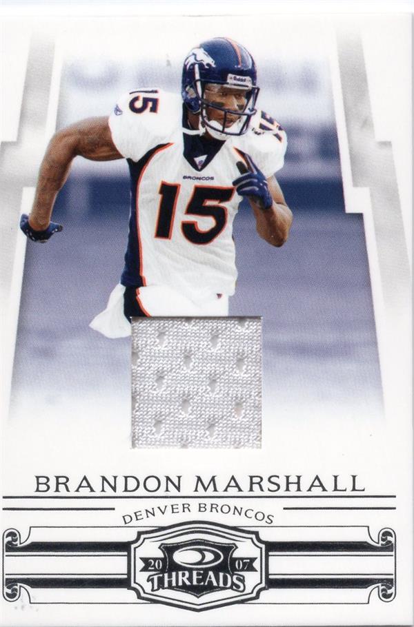 737578 Brandon Marshall Player Worn Jersey Patch Football Card - Denver Broncos 2007 Donruss Threads No.132