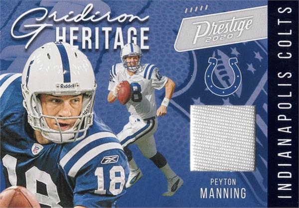 737761 Peyton Manning Player Worn Jersey Patch Football Card - Indianapolis Colts 2020 Panini Prestige Gridiron Heritage No.GHPM