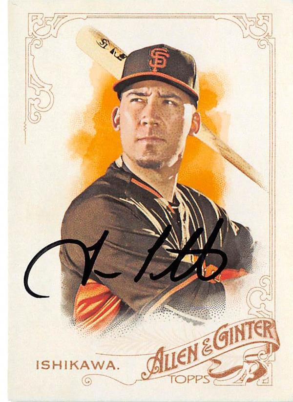676669 Travis Ishikawa Autographed Baseball Card - San Francisco Giants 2015 Topps Allen Ginters No.202