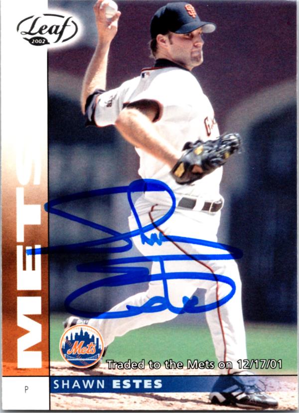 781767 Shawn Estes Autographed Baseball Card -   York Mets 2002 Leaf No.140