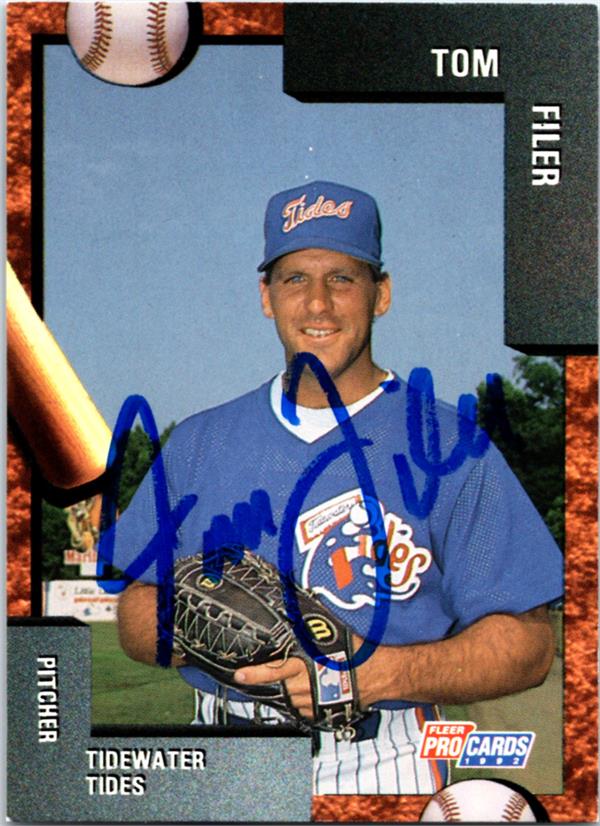 781917 Tom Filer Autographed Baseball Card - Tidewater Tides, Mets 1992 Fleer Procards No.890