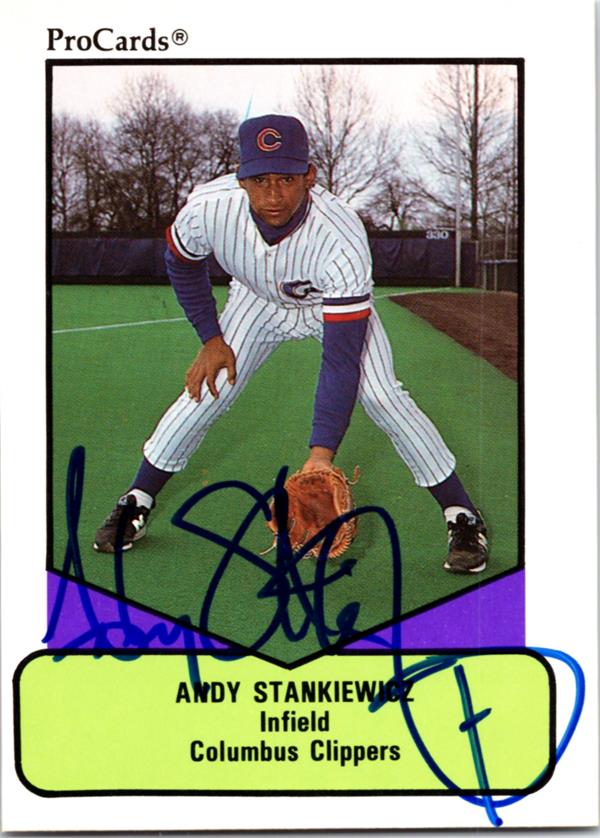 782590 Andy Stankiewicz Autographed Baseball Card - Columbus Clippers, Yankees 1990 Procards Rookie No.335