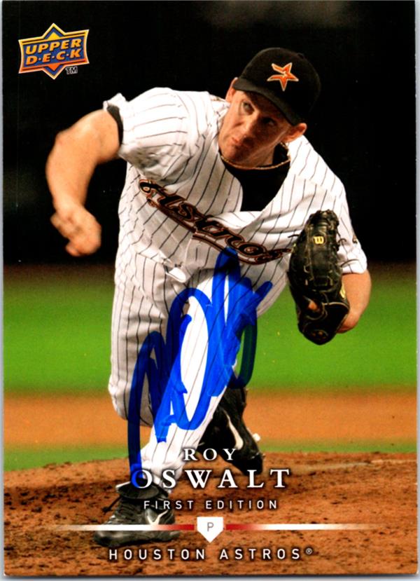 782766 Roy Oswalt Autographed Baseball Card - Houston Astros 2008 Upper Deck First Edition No.10