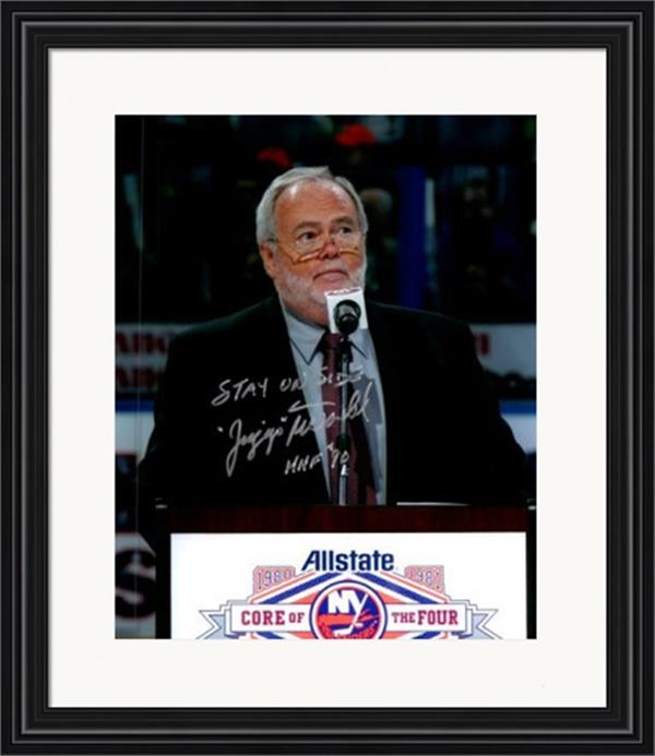 Picture of Autograph Warehouse 726259 Jiggs Mcdonald Autographed 8 x 10 in. Photo -   York Islanders Broadcaster No.SC3 HHF 90 Matted & Framed