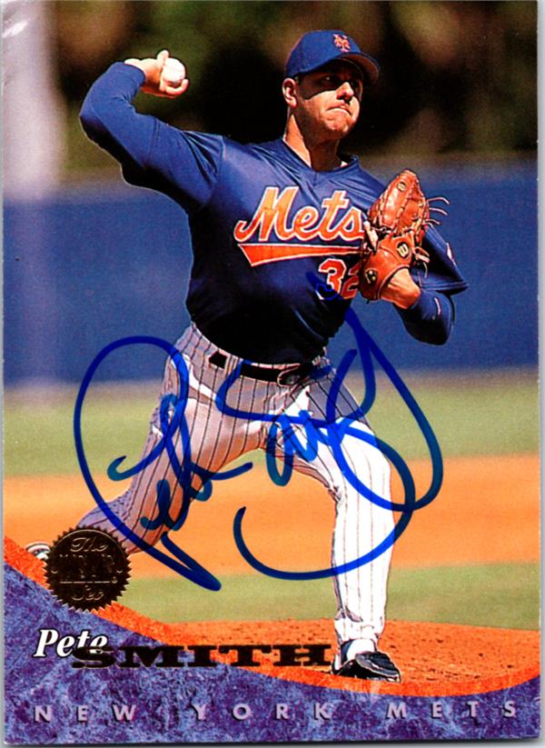 781816 Pete Smith Autographed Baseball Card -   York Mets 1994 Leaf No.419