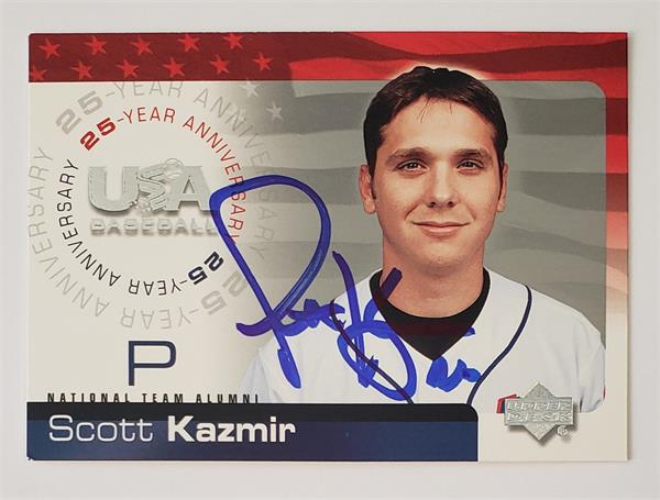 782042 Scott Kazmir Autographed Baseball Card - Team USA, Mets 2004 Upper Deck No.USA99
