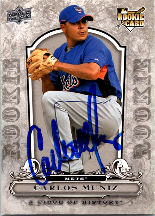 782730 Carlos Muniz Autographed Baseball Card -   York Mets, LC 2008 Upper Deck Rookie No.128