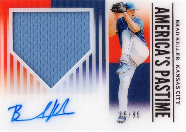 Brad Keller Autographed Player Worn Jersey Patch Baseball Card - Kansas City Royals 2019 Panini Chronicles Americas Pastime No.Apsbk LE 15 & 99