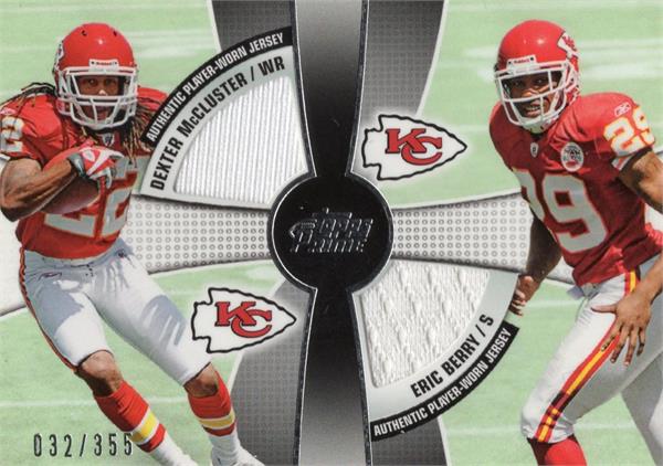 737622 Eric Berry & Dexter Mccluster Player Worn Jersey Patch Football Card - Kansas City Chiefs 2010 Topps Prime No.2QRMB LE 32 & 355